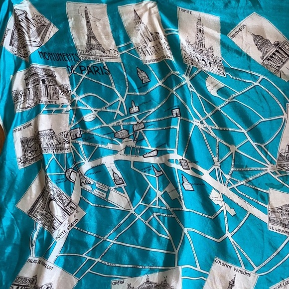 PARIS SILK SCARF Beautiful TURQUOISE & CREAM VINTAGE FIND - Picture 5 of 16